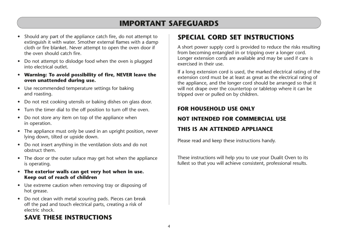 Dualit UK 06/05 manual Special Cord SET Instructions 