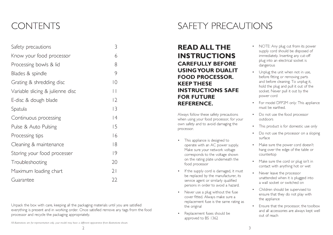 Dualit XL1500 instruction manual Contents Safety Precautions 