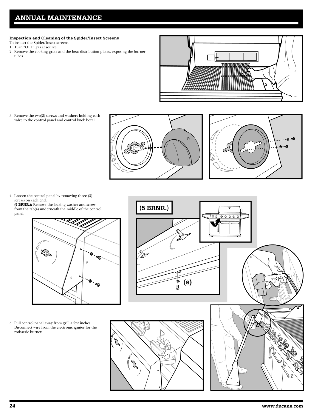 Ducane 2020801 owner manual Annual Maintenance, Inspection and Cleaning of the Spider/Insect Screens 