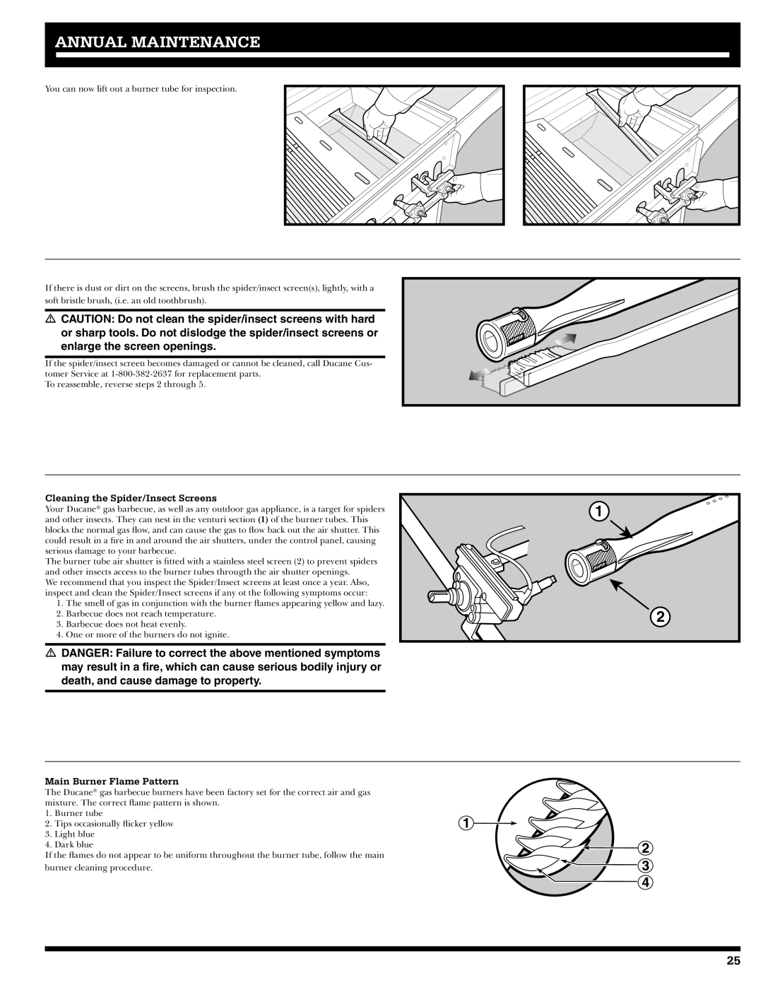 Ducane 2020801 owner manual Cleaning the Spider/Insect Screens, Main Burner Flame Pattern 