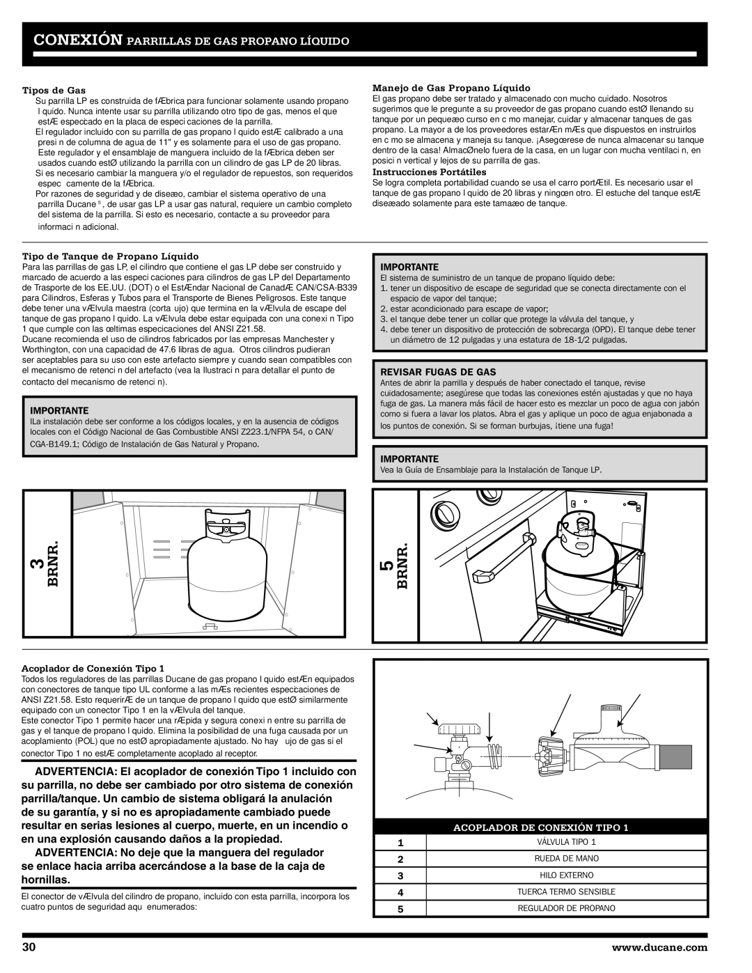 Ducane 2020801 Tipos de Gas, Manejo de Gas Propano Líquido, Instrucciones Portátiles, Tipo de Tanque de Propano Líquido 