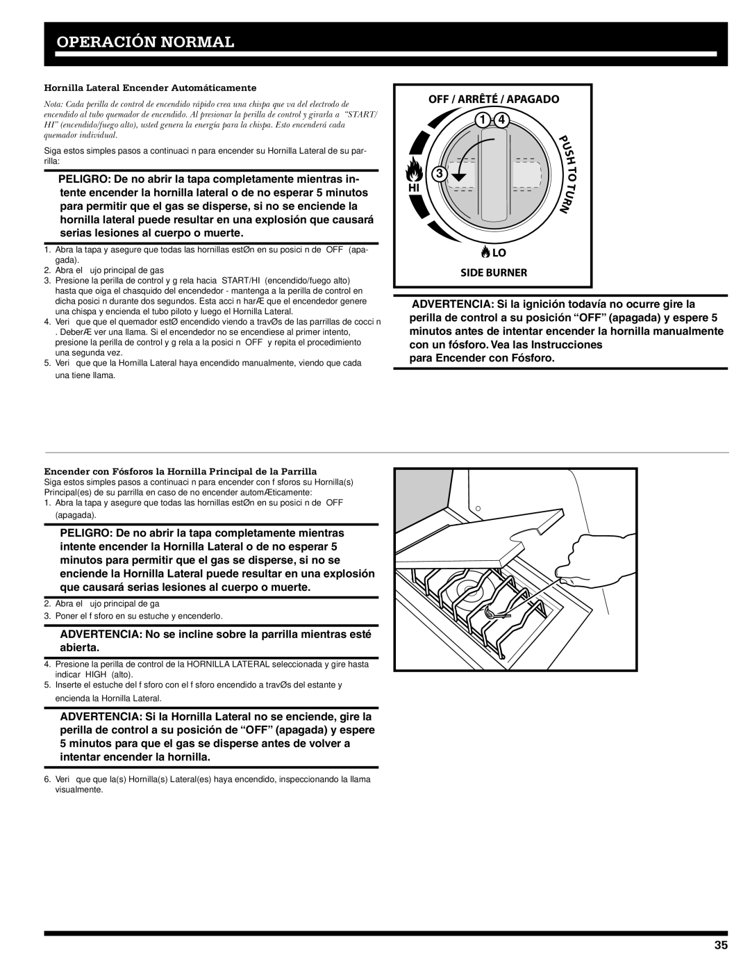 Ducane 2020801 owner manual Hornilla Lateral Encender Automáticamente 