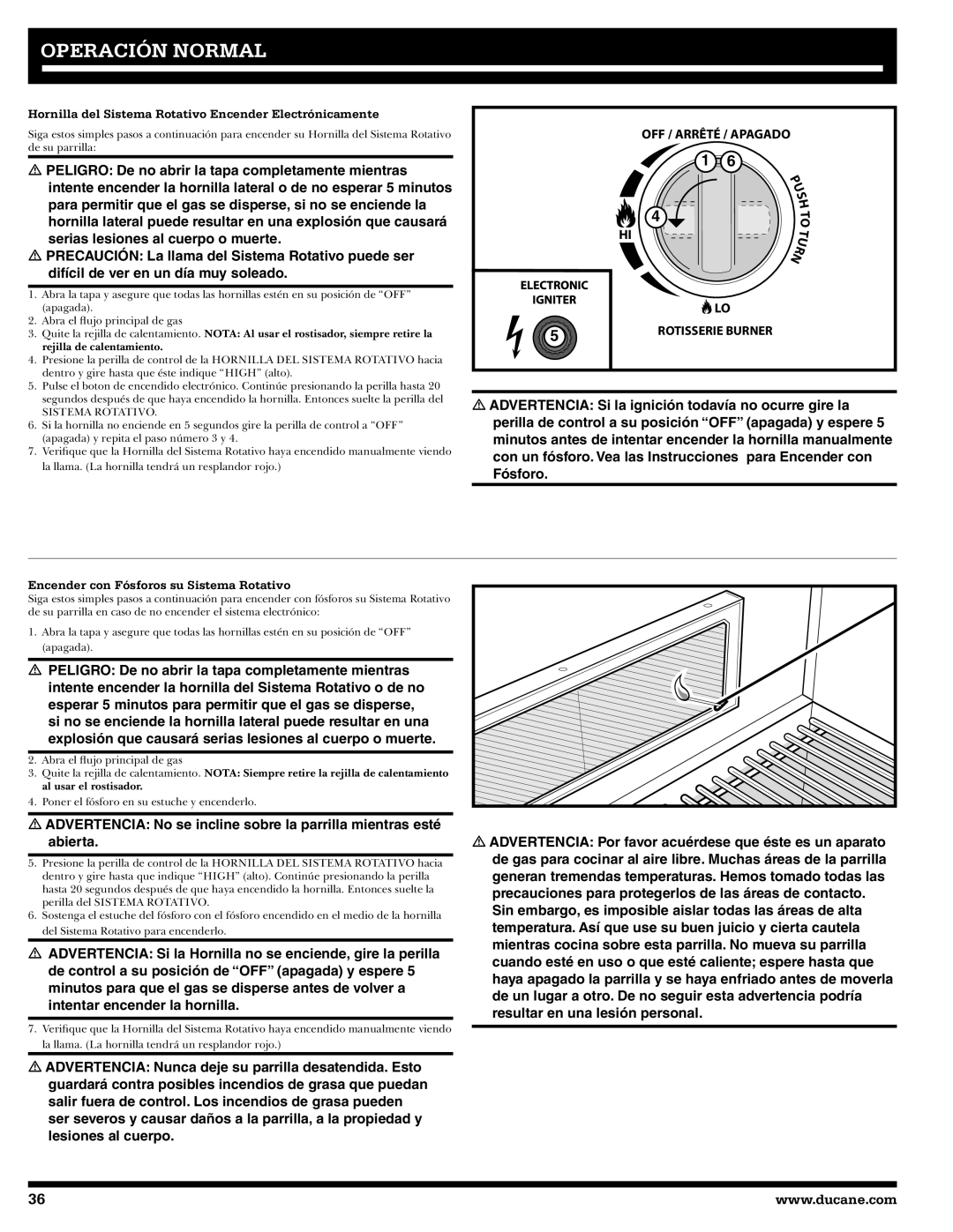 Ducane 2020801 Hornilla del Sistema Rotativo Encender Electrónicamente, Encender con Fósforos su Sistema Rotativo 