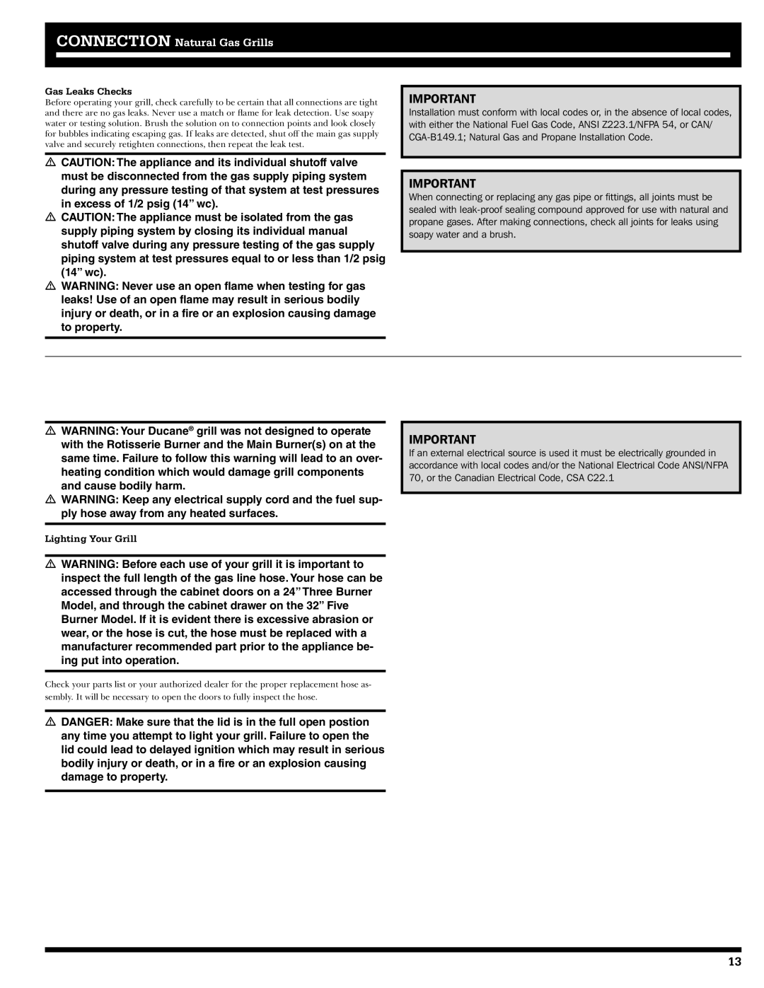 Ducane 2020802 owner manual Gas Leaks Checks, Lighting Your Grill 