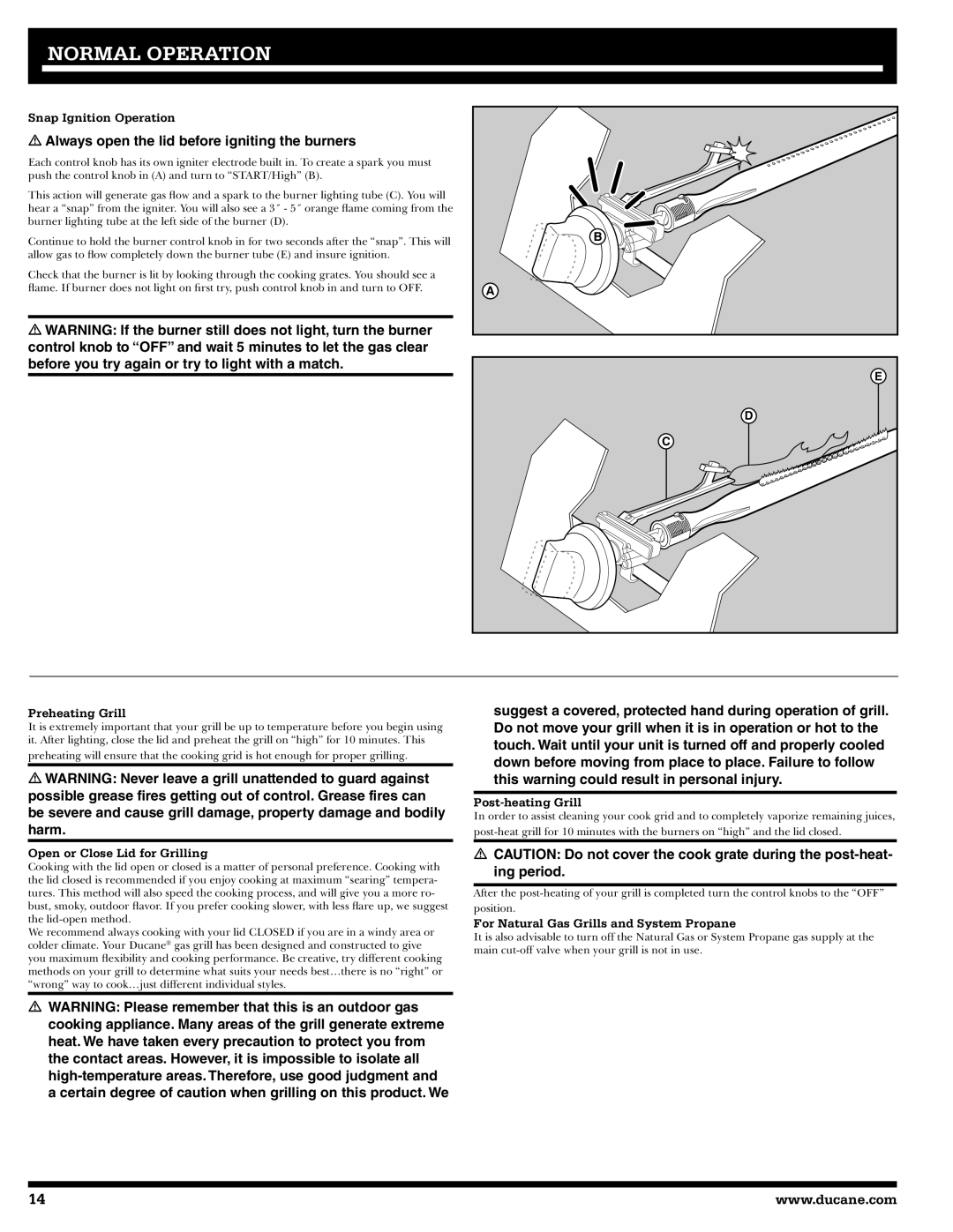 Ducane 2020802 owner manual Normal Operation 