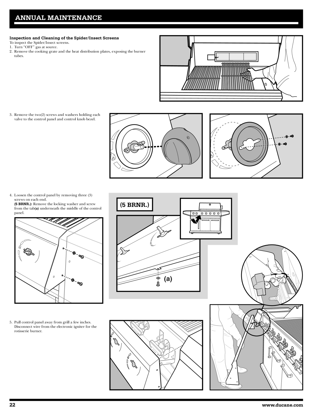 Ducane 2020802 owner manual Annual Maintenance, Inspection and Cleaning of the Spider/Insect Screens 