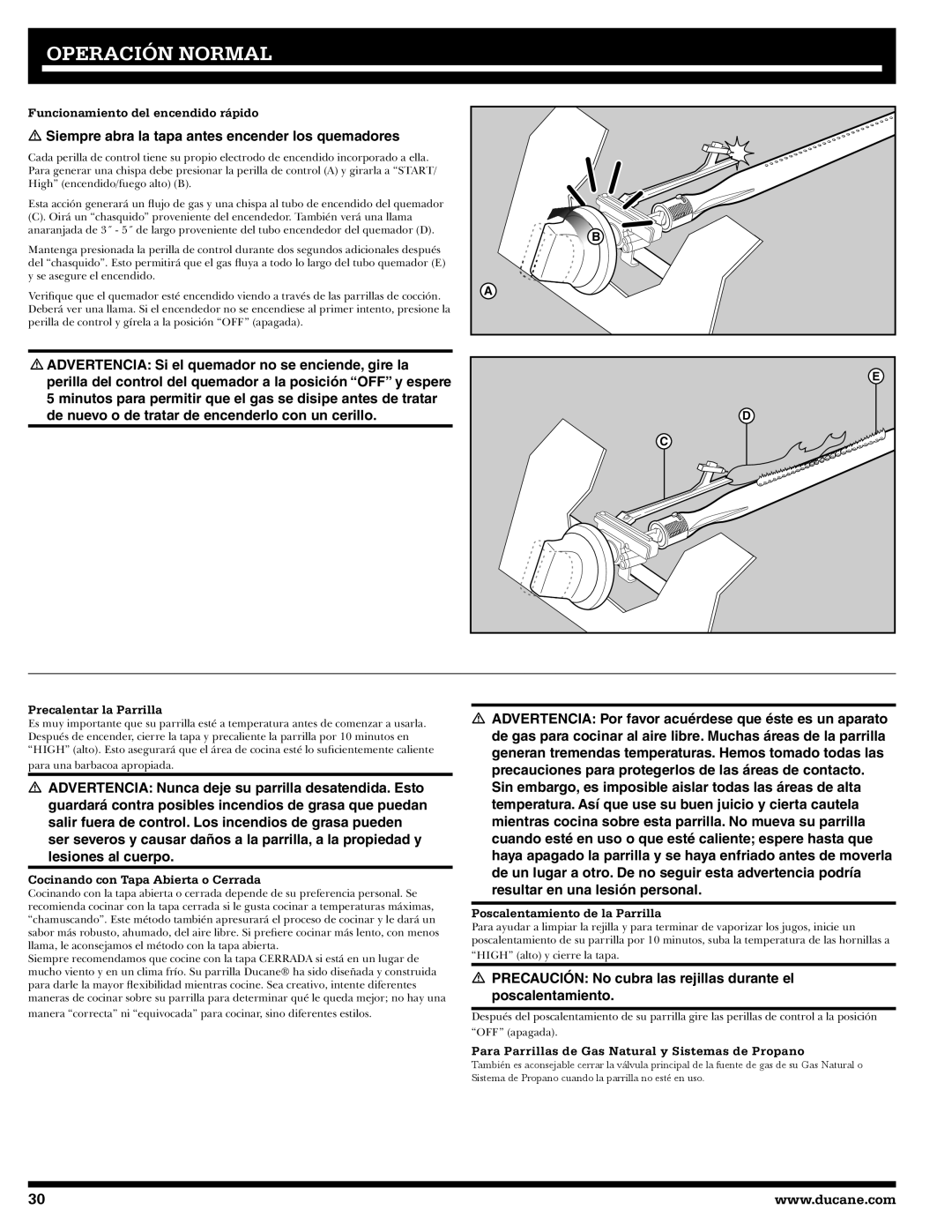 Ducane 2020802 owner manual Operación Normal 