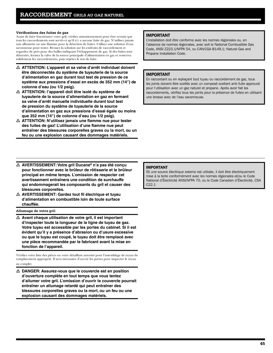 Ducane 2020802 owner manual Vériﬁcations des fuites de gaz, Allumage de votre gril 