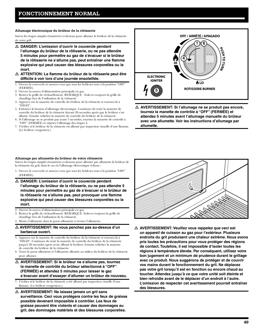 Ducane 2020802 Allumage électronique du brûleur de la rôtisserie, Allumage par allumette du brûleur de votre rôtisserie 