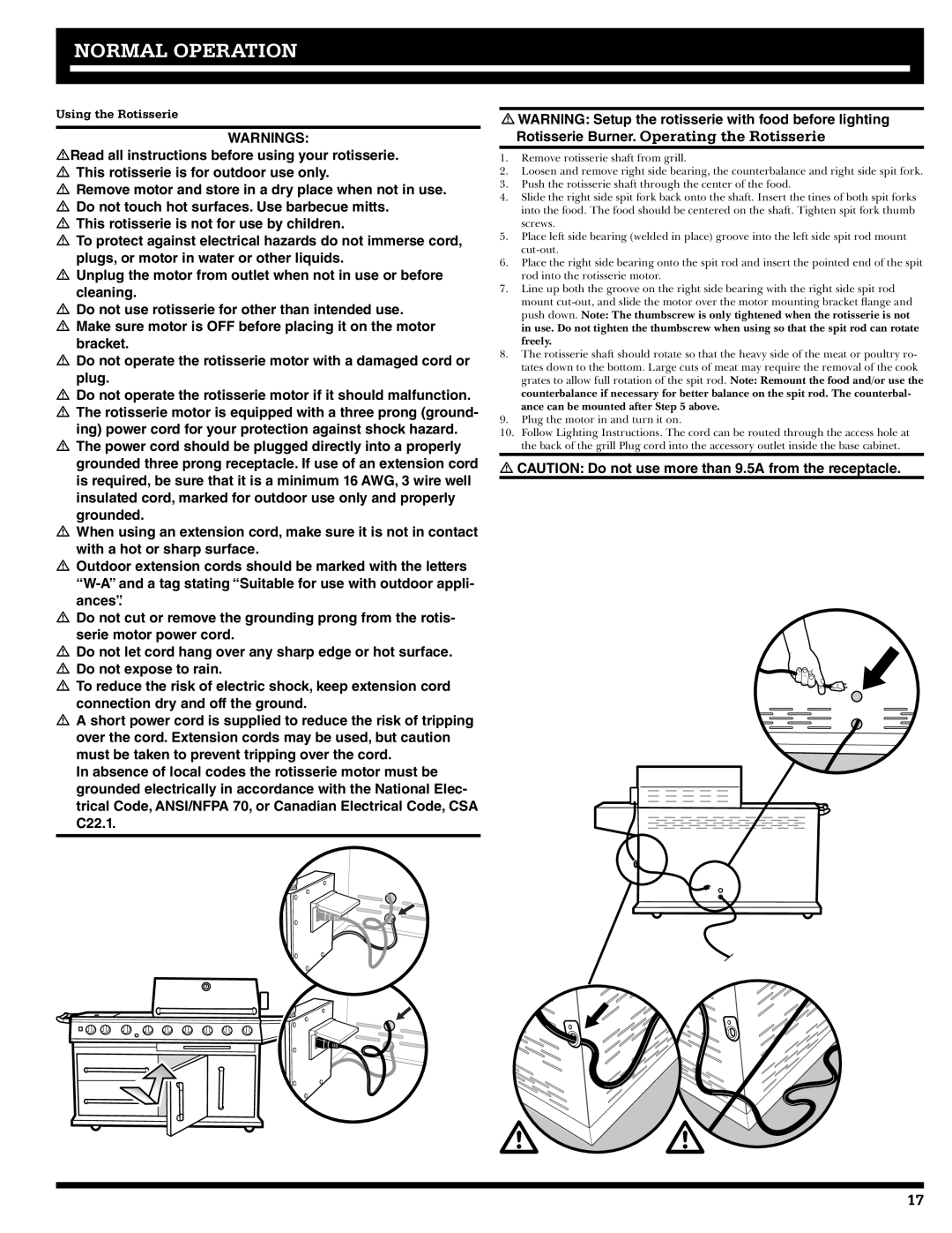 Ducane 2020805 owner manual Rotisserie Burner. Operating the Rotisserie, Using the Rotisserie 