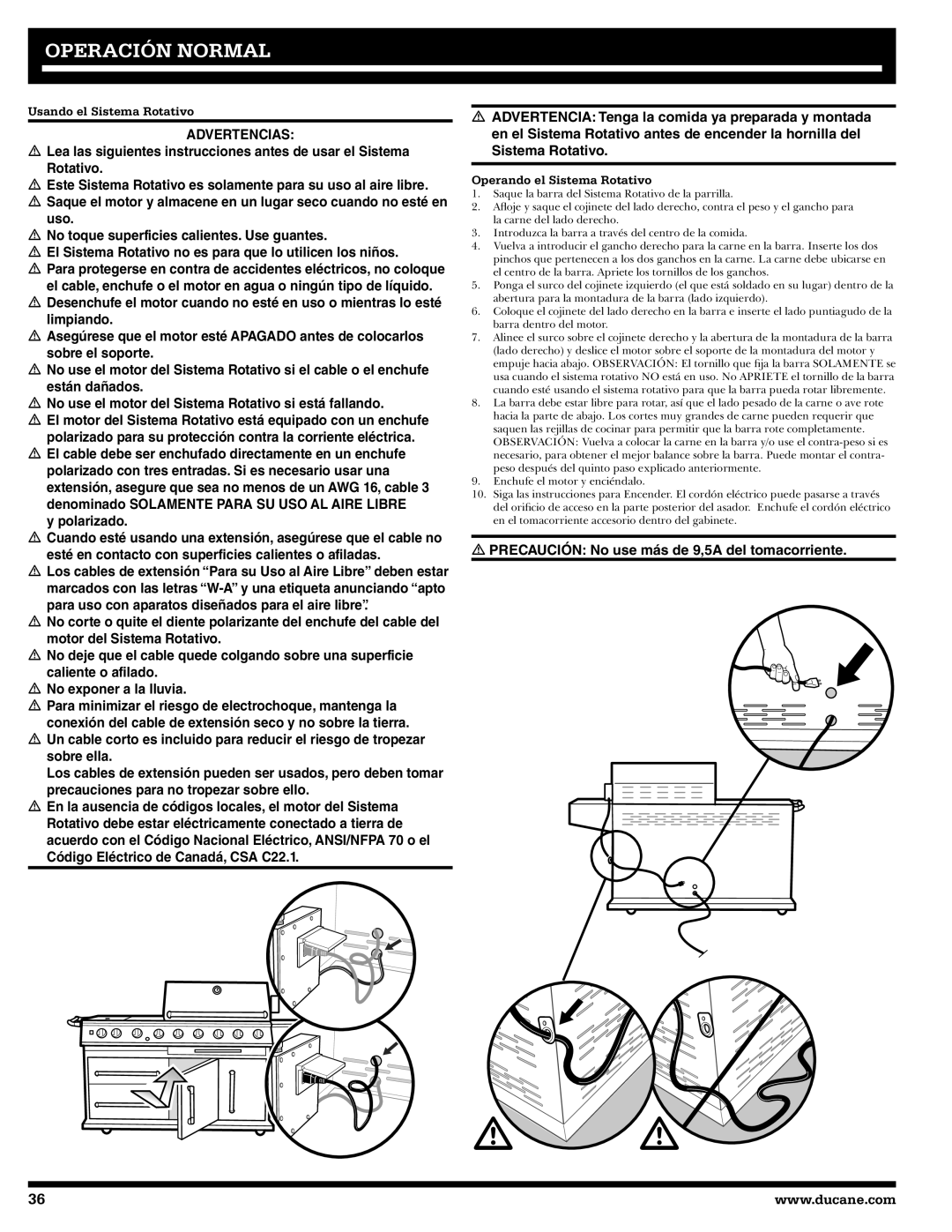 Ducane 2020805 owner manual Usando el Sistema Rotativo, Operando el Sistema Rotativo 