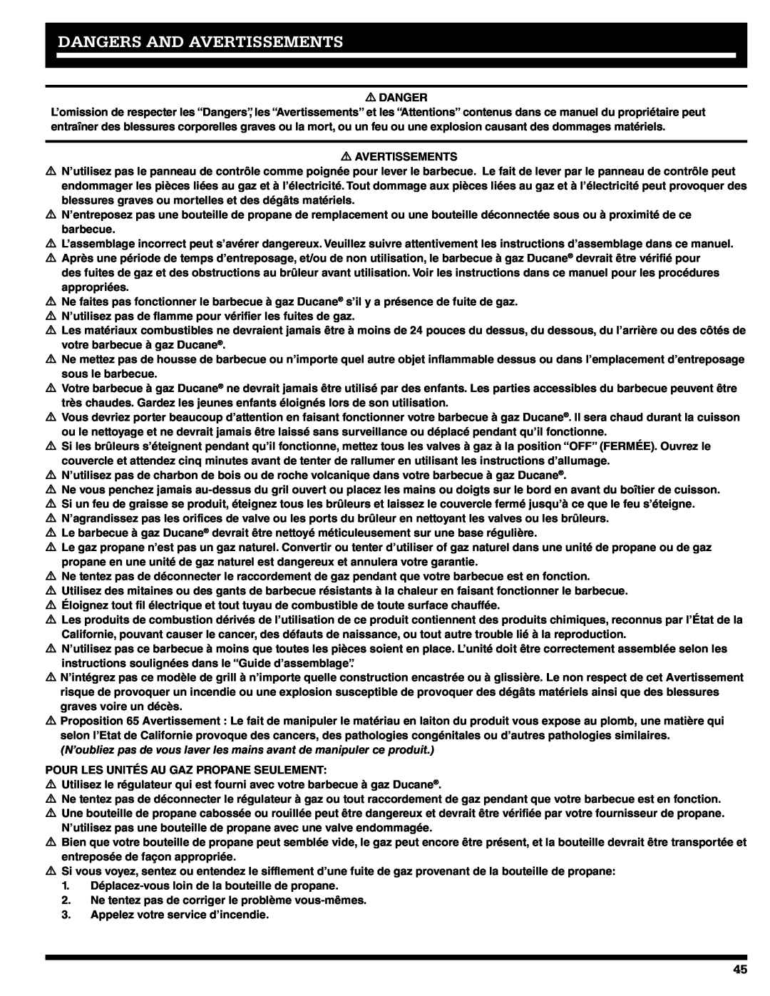 Ducane 2020805 owner manual Dangers And Avertissements 