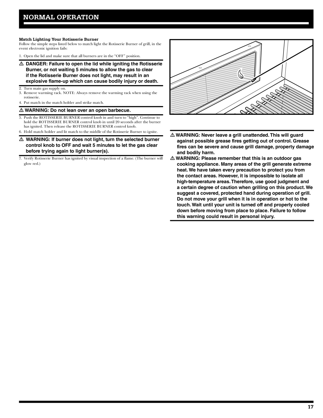 Ducane 2020806 owner manual Match Lighting Your Rotisserie Burner 