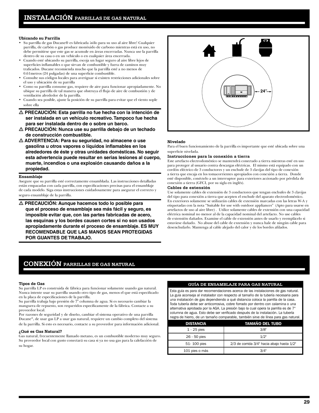 Ducane 2020806 Ubicando su Parrilla, Ensamblaje, Nivelado, Instrucciones para la conexión a tierra, Cables de extensión 