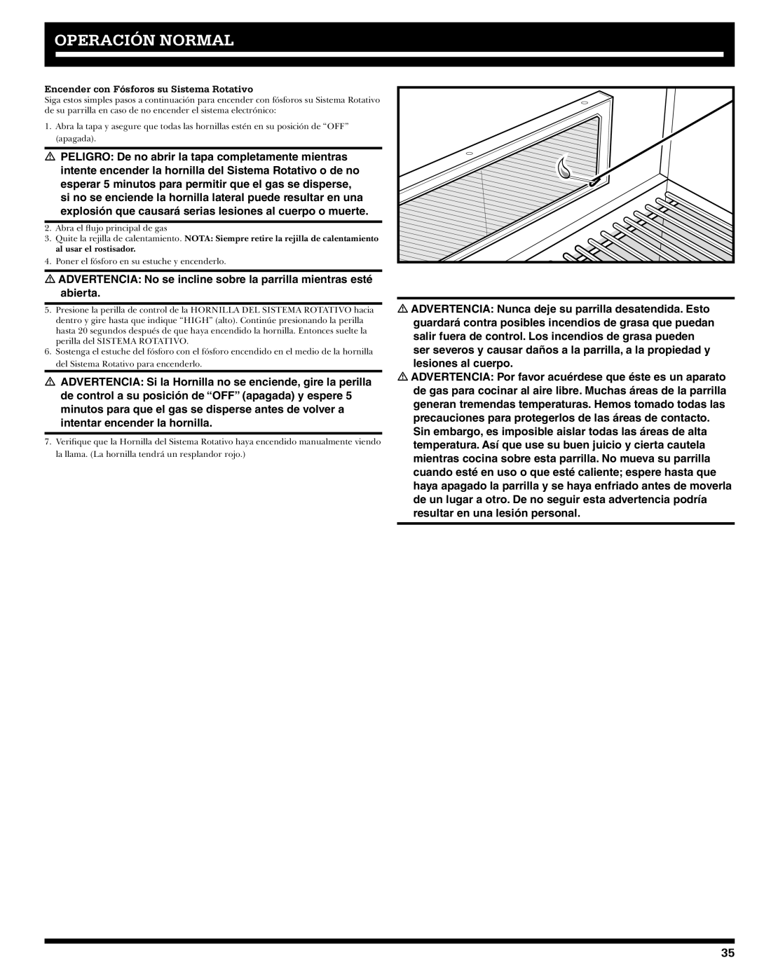 Ducane 2020806 owner manual Encender con Fósforos su Sistema Rotativo 