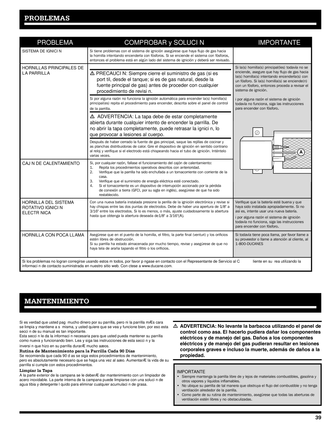 Ducane 2020806 owner manual Problemas, Rutina de Mantenimiento para la Parrilla Cada 90 Días, Limpiar la Tapa 