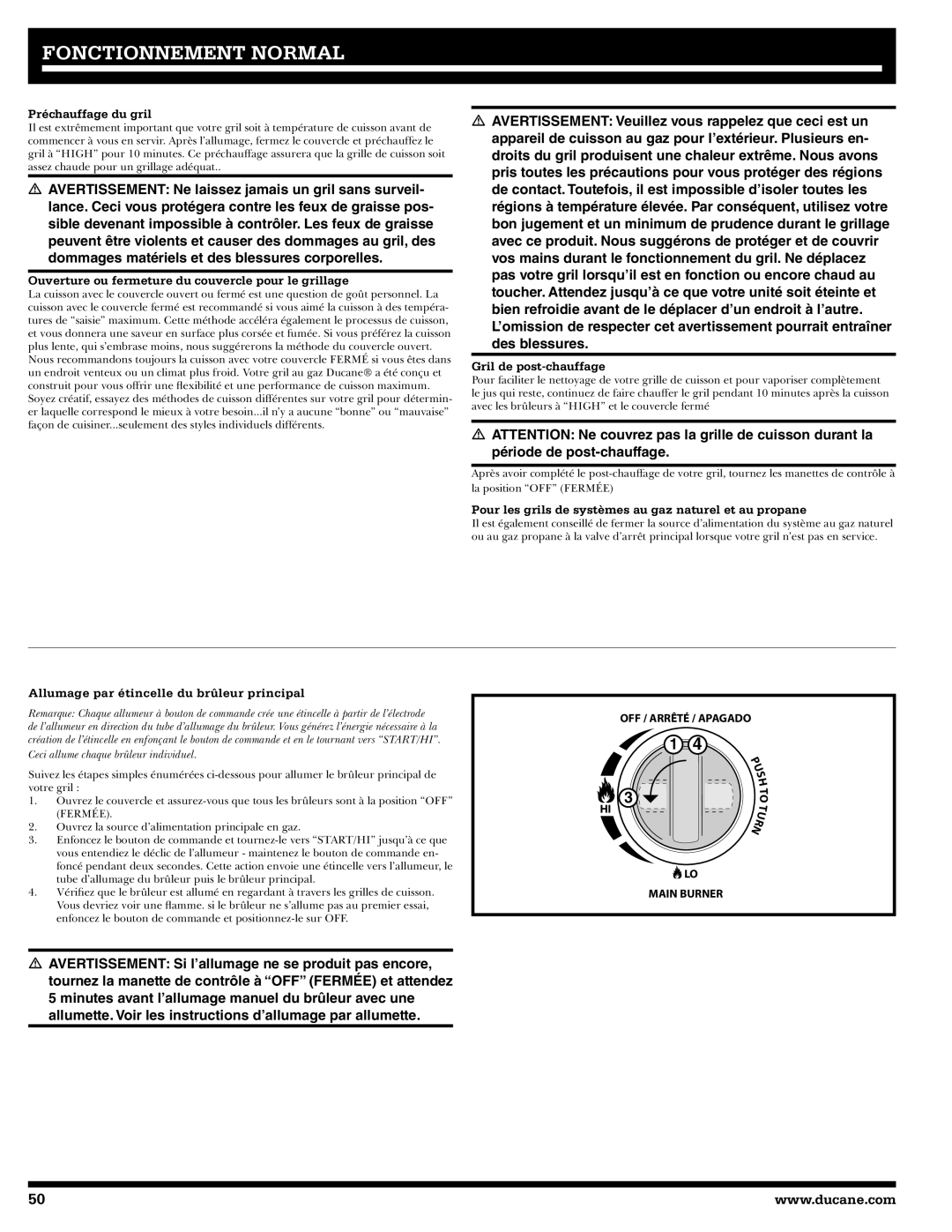 Ducane 2020806 Préchauffage du gril, Ouverture ou fermeture du couvercle pour le grillage, Gril de post-chauffage 