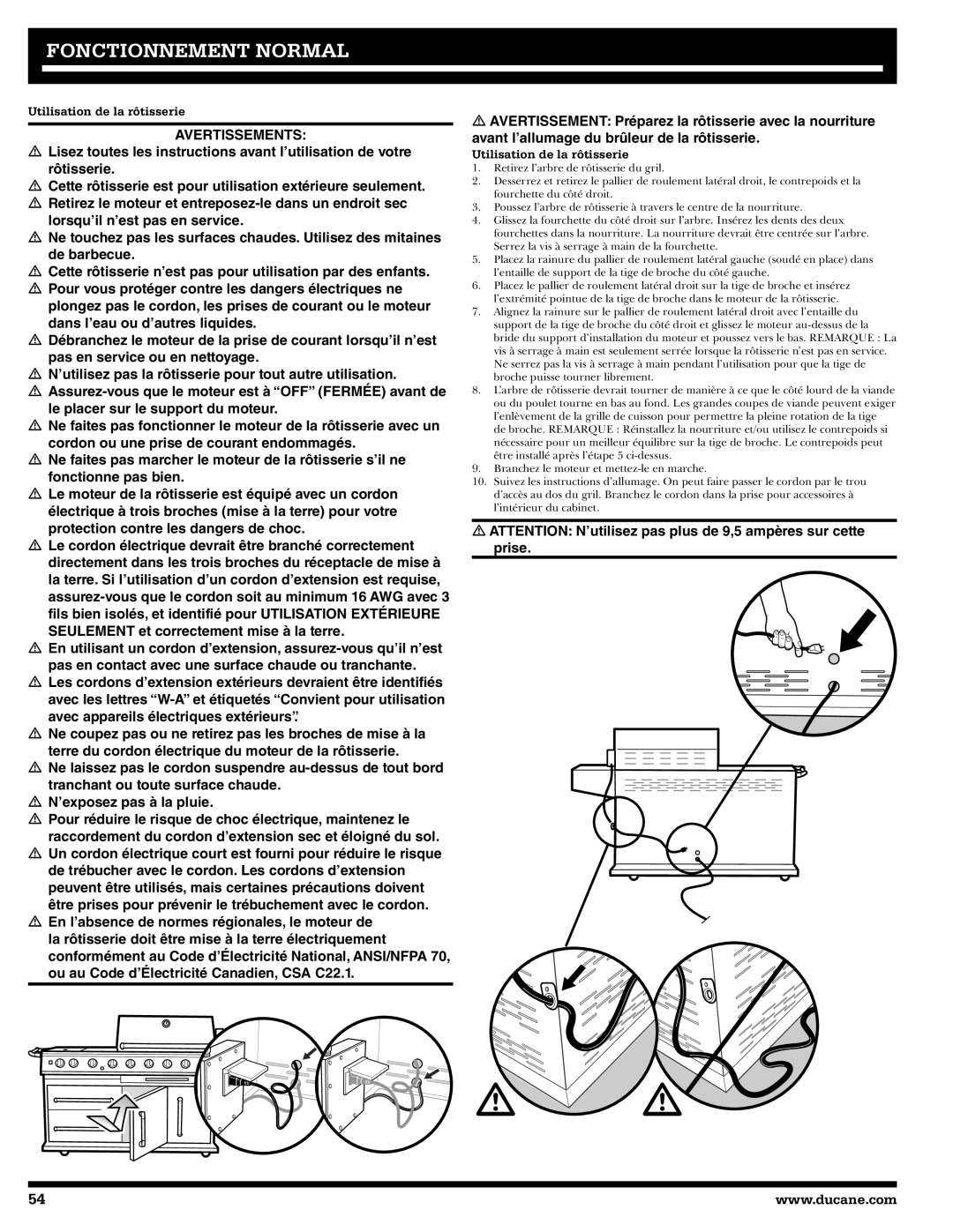 Ducane 2020806 owner manual Utilisation de la rôtisserie 