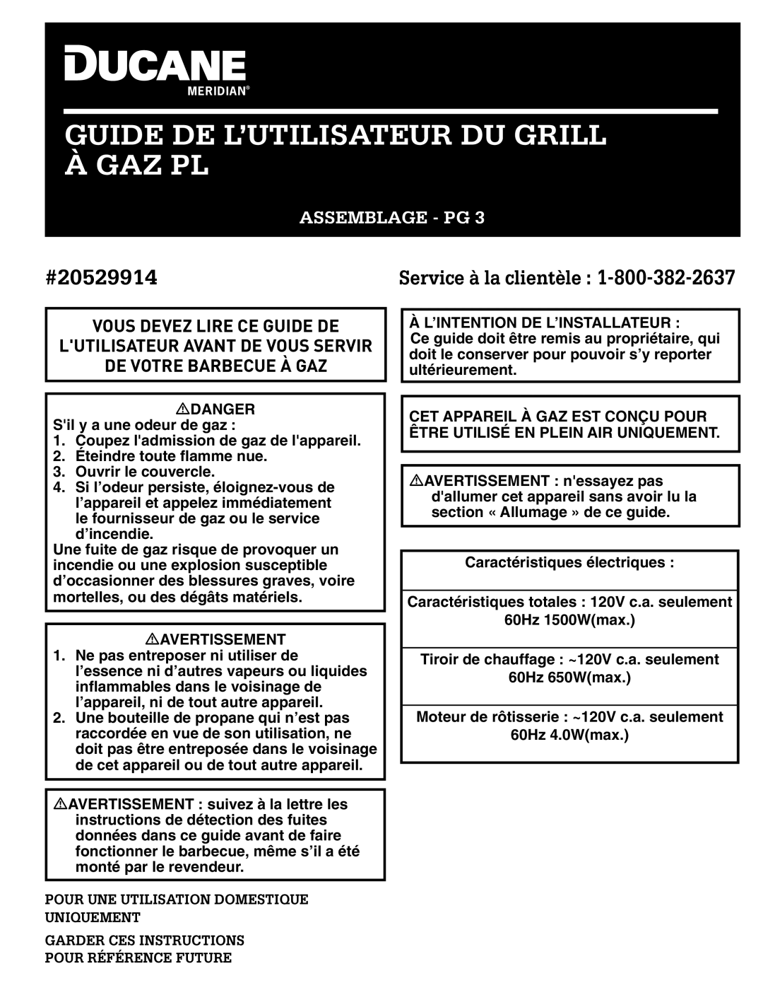 Ducane 20529914 owner manual Guide de l’utilisateur du grill à gaz PL 