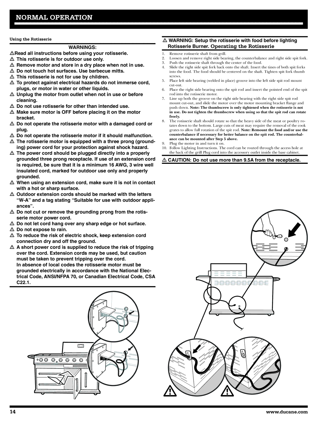 Ducane 20529915 owner manual Using the Rotisserie 