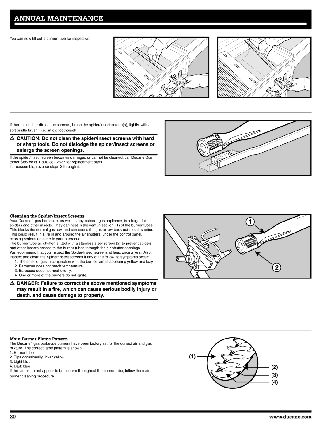 Ducane 20529915 owner manual Cleaning the Spider/Insect Screens, Main Burner Flame Pattern 