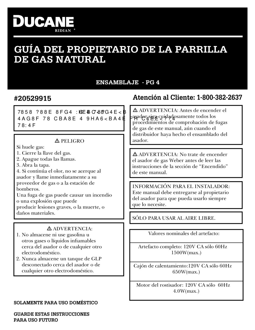 Ducane 20529915 owner manual Guía del Propietario de la Parrilla de Gas Natural 