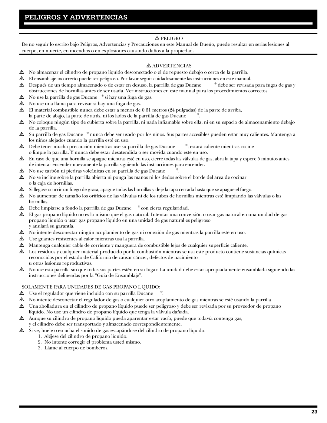 Ducane 20529915 owner manual Peligros Y Advertencias, Solamente Para Unidades DE GAS Propano Líquido 