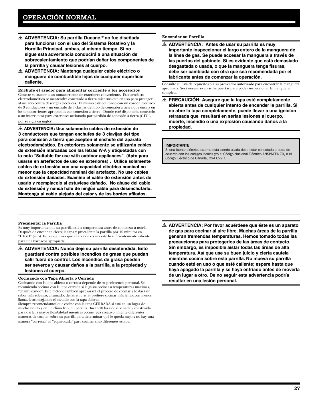 Ducane 20529915 Operación Normal, Enchufe el asador para alimentar corriente a los accesorios, Encender su Parrilla 