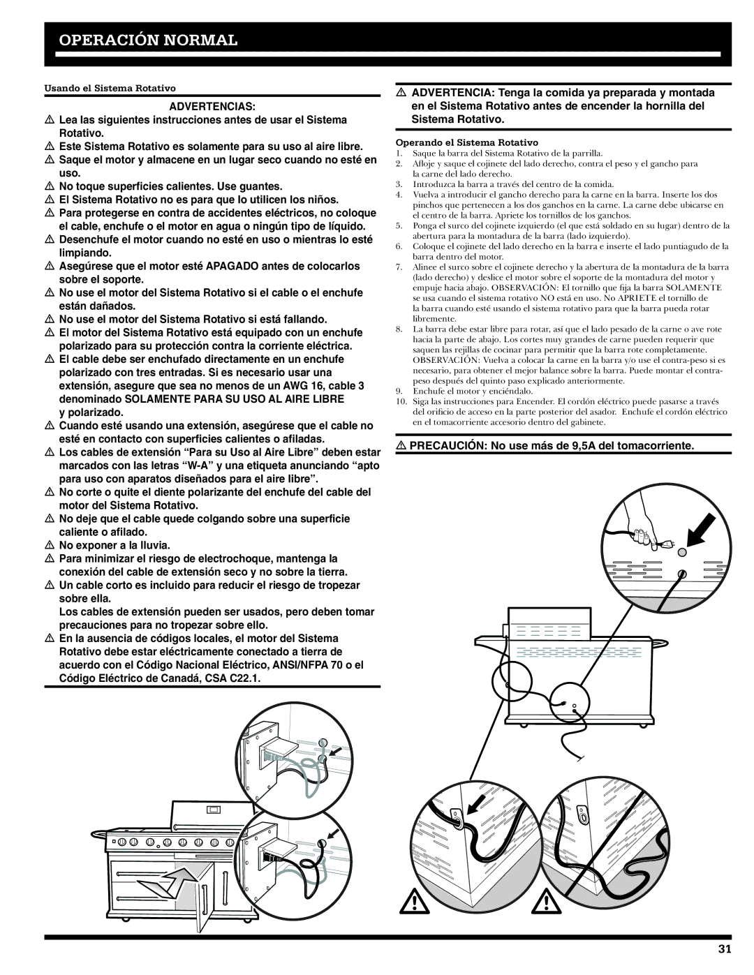 Ducane 20529915 owner manual Usando el Sistema Rotativo, Operando el Sistema Rotativo 