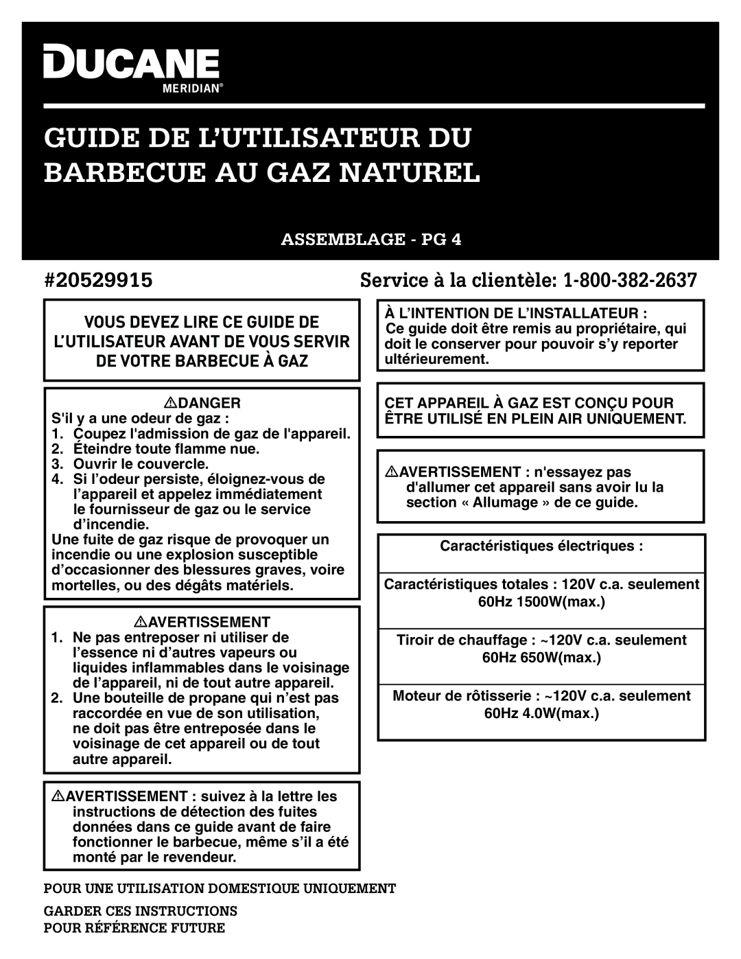 Ducane 20529915 owner manual Guide de l’utilisateur du barbecue au gaz naturel 