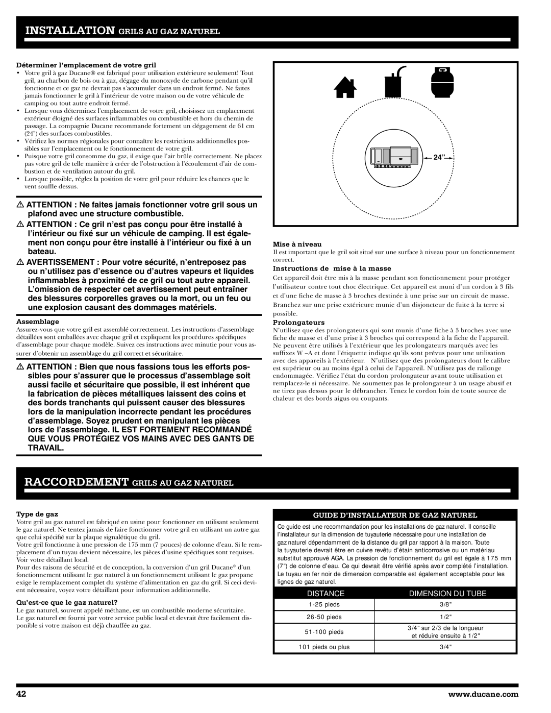 Ducane 20529915 Déterminer l’emplacement de votre gril, Assemblage, Mise à niveau, Instructions de mise à la masse 