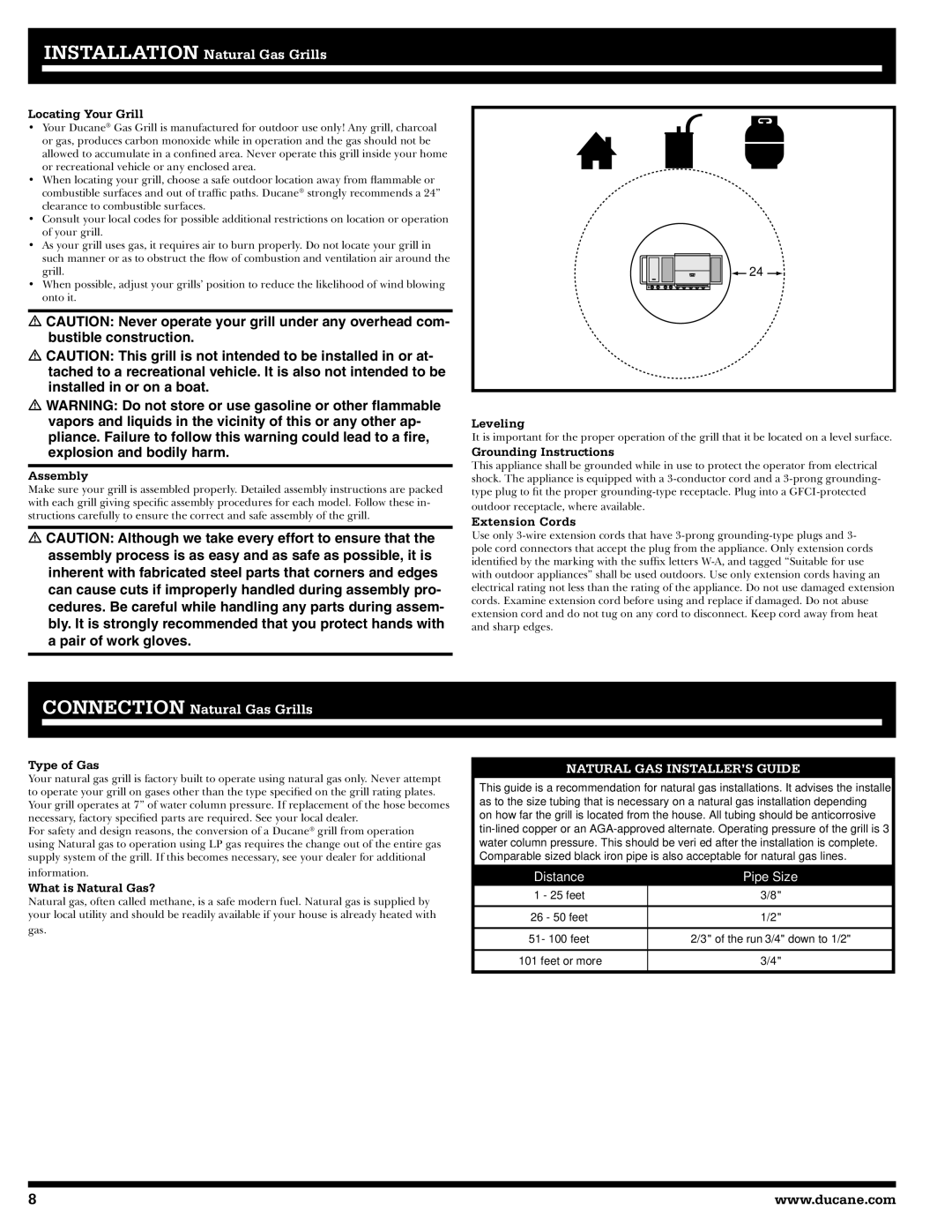 Ducane 20529915 owner manual Locating Your Grill, Assembly, Leveling, Grounding Instructions, Extension Cords, Type of Gas 