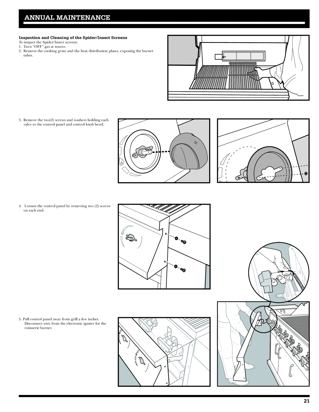 Ducane 1605NG, 20529916 owner manual Annual Maintenance, Inspection and Cleaning of the Spider/Insect Screens 