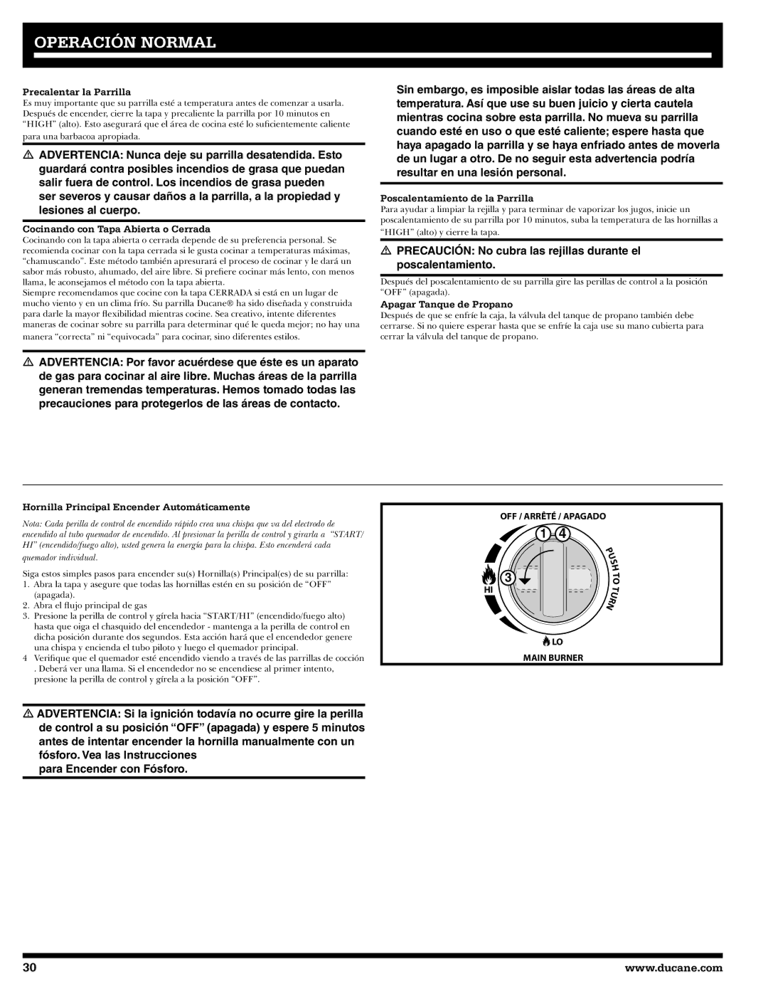 Ducane 20529916, 1605NG Precalentar la Parrilla, Cocinando con Tapa Abierta o Cerrada, Poscalentamiento de la Parrilla 