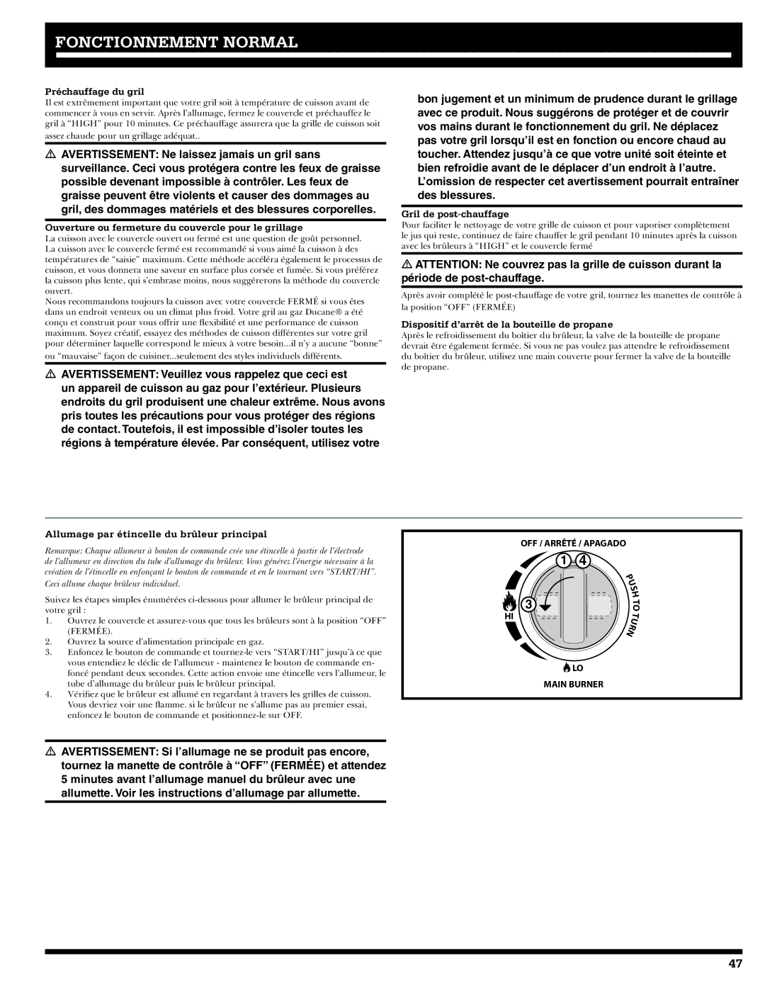 Ducane 1605NG, 20529916 Préchauffage du gril, Ouverture ou fermeture du couvercle pour le grillage, Gril de post-chauffage 