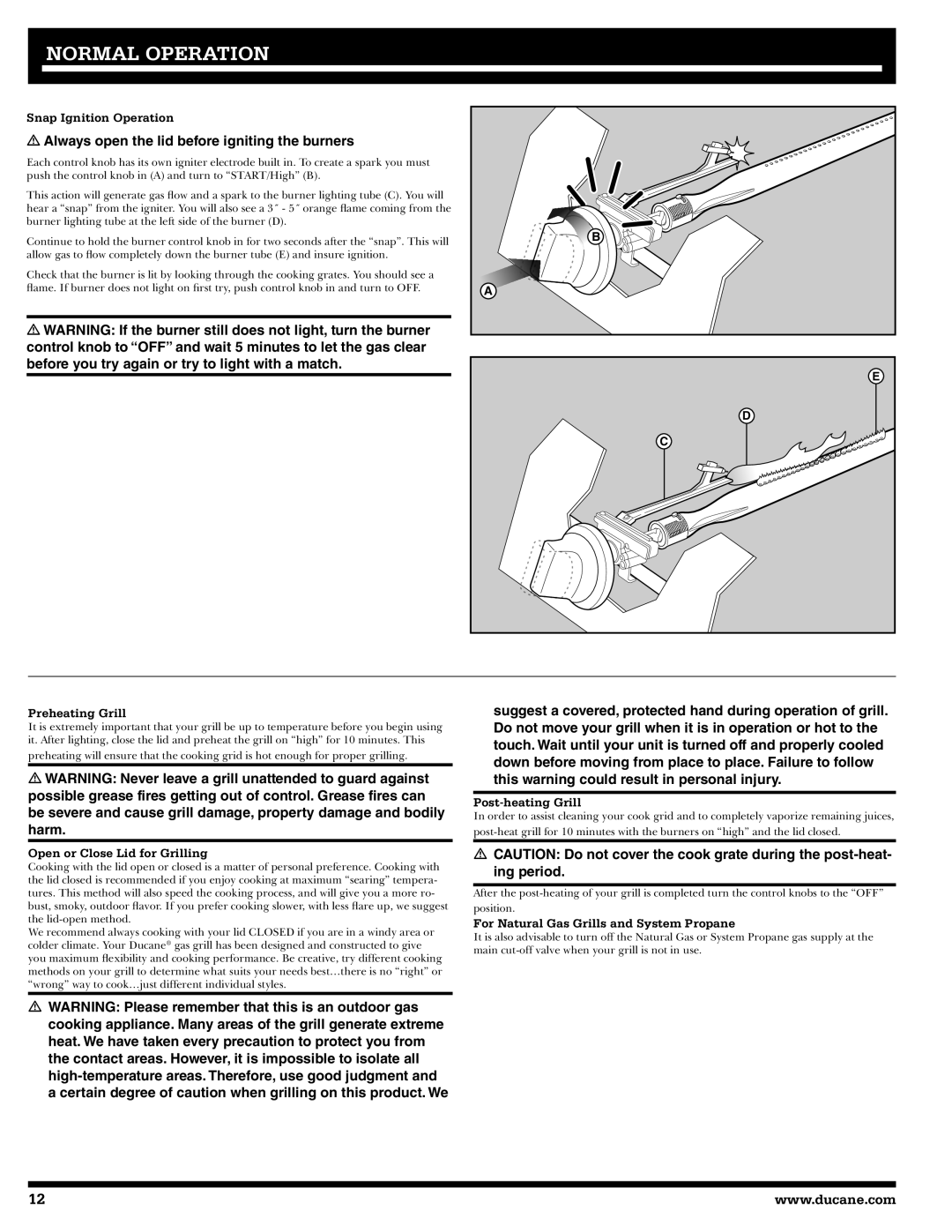 Ducane 20529917 owner manual Normal Operation 