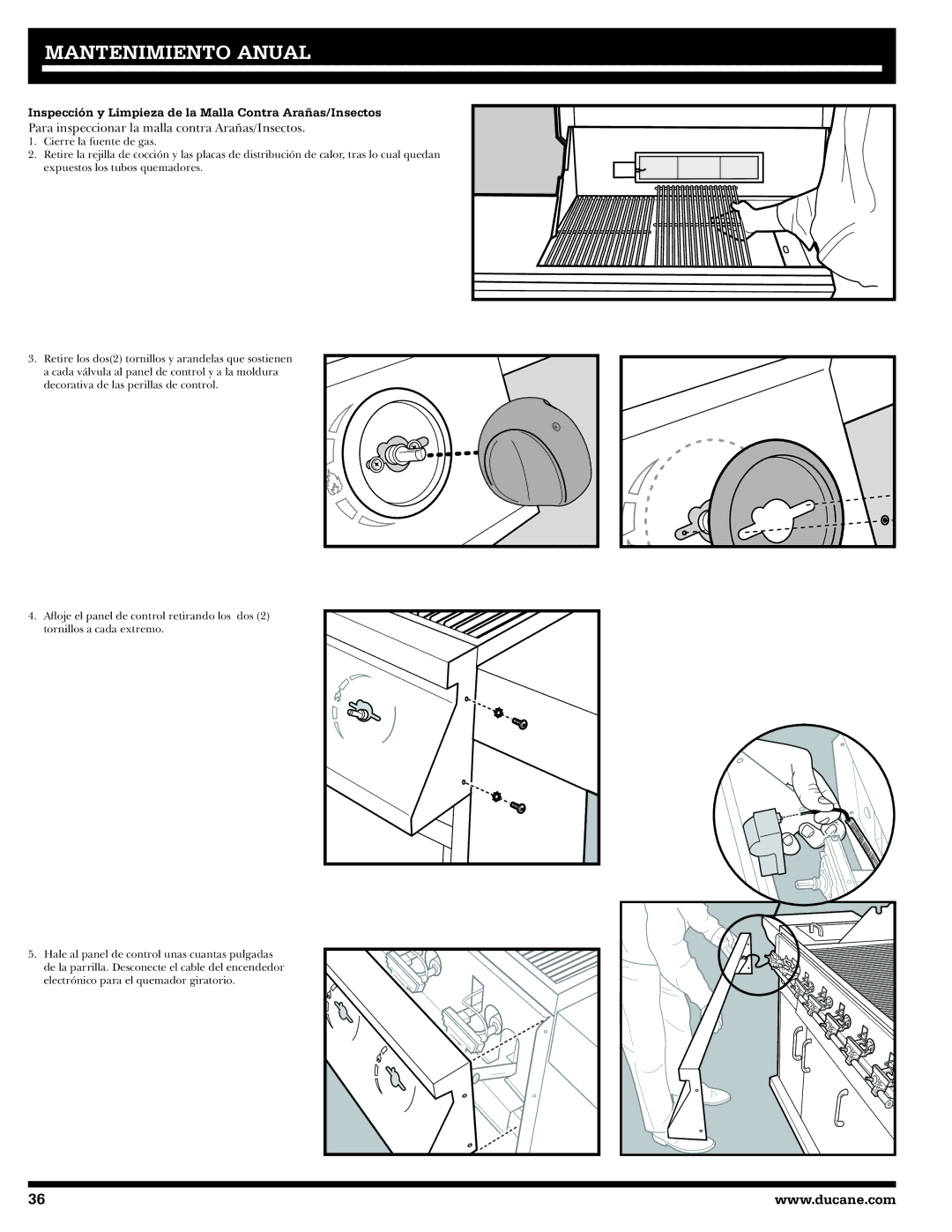 Ducane 20529917 owner manual Mantenimiento Anual, Inspección y Limpieza de la Malla Contra Arañas/Insectos 