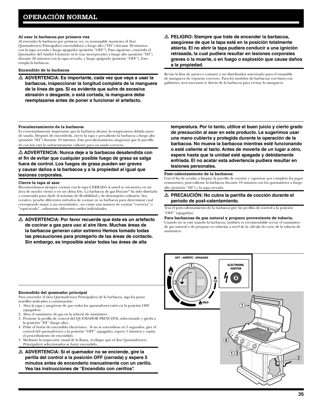 Ducane 27010357 owner manual Operación Normal 