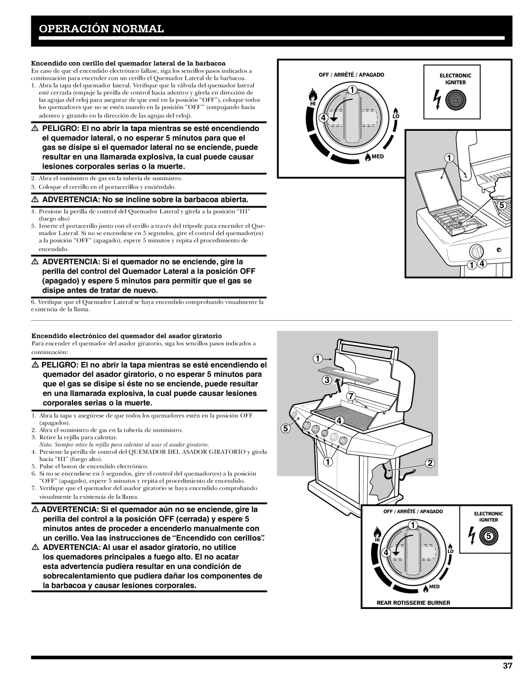 Ducane 27010357 owner manual Encendido con cerillo del quemador lateral de la barbacoa 