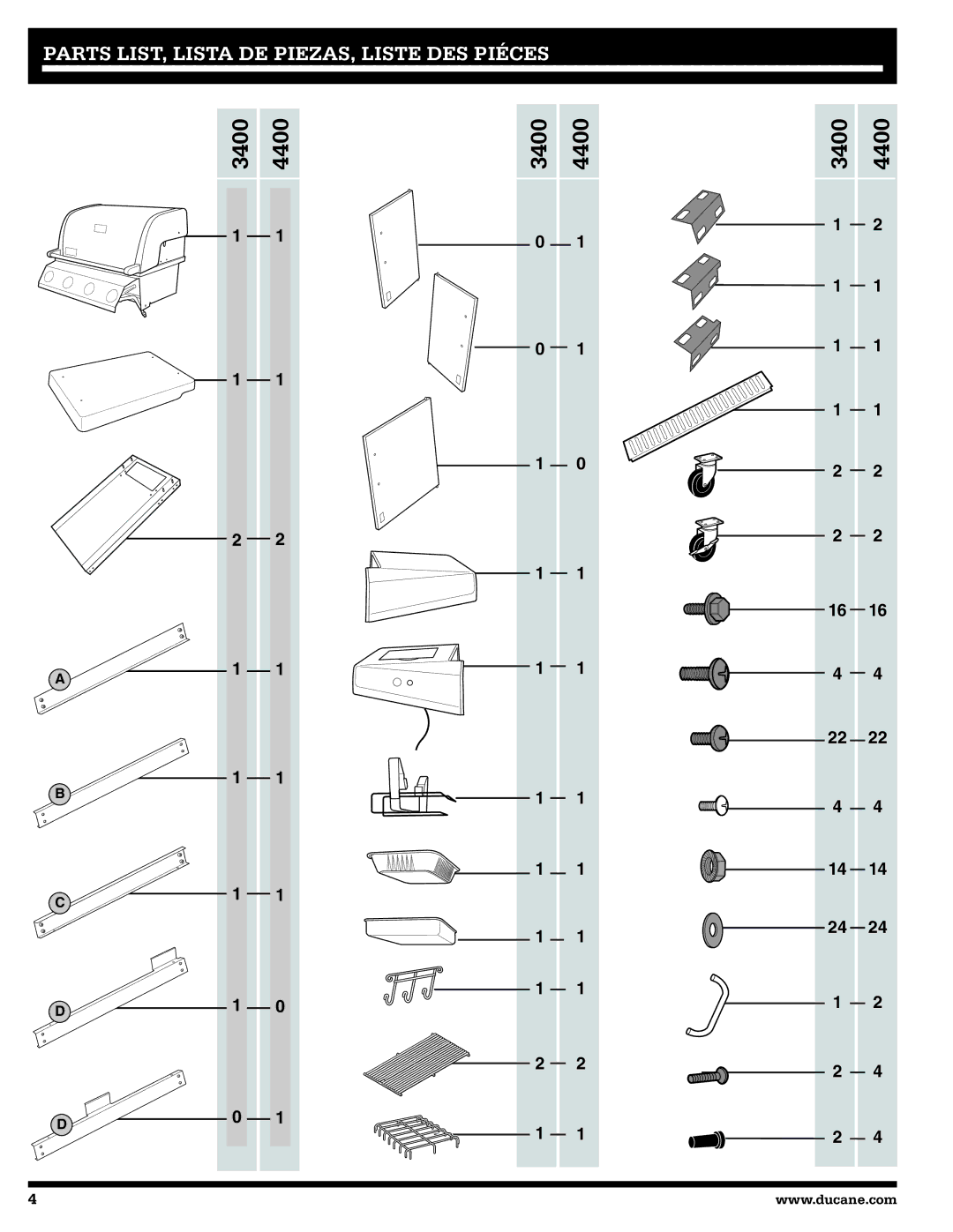 Ducane 27010357 owner manual Parts LIST, Lista DE PIEZAS, Liste DES Piéces 