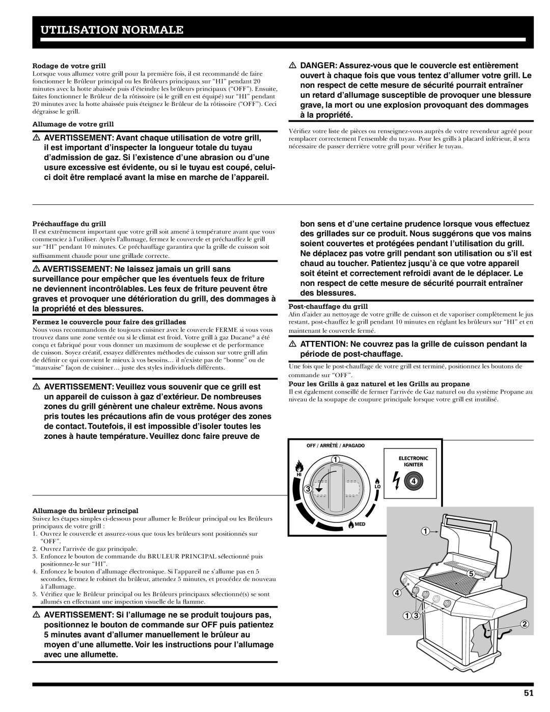 Ducane 27010357 owner manual Utilisation Normale 