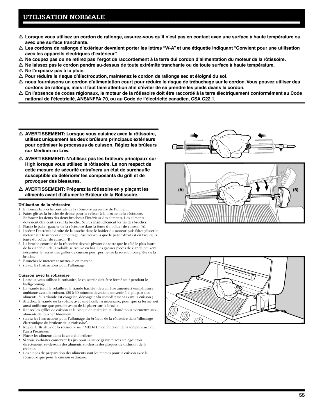 Ducane 27010357 owner manual Cuisson avec la rôtissoire 