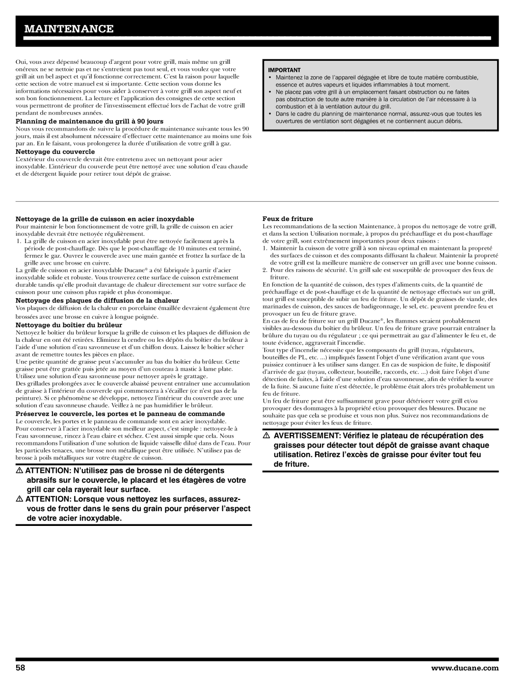 Ducane 27010357 Planning de maintenance du grill à 90 jours, Nettoyage du couvercle, Nettoyage du boîtier du brûleur 