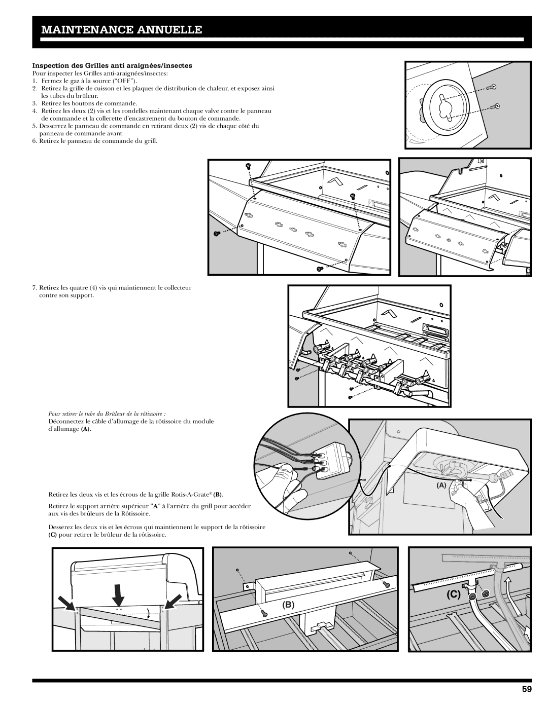 Ducane 27010357 owner manual Maintenance Annuelle, Inspection des Grilles anti araignées/insectes 