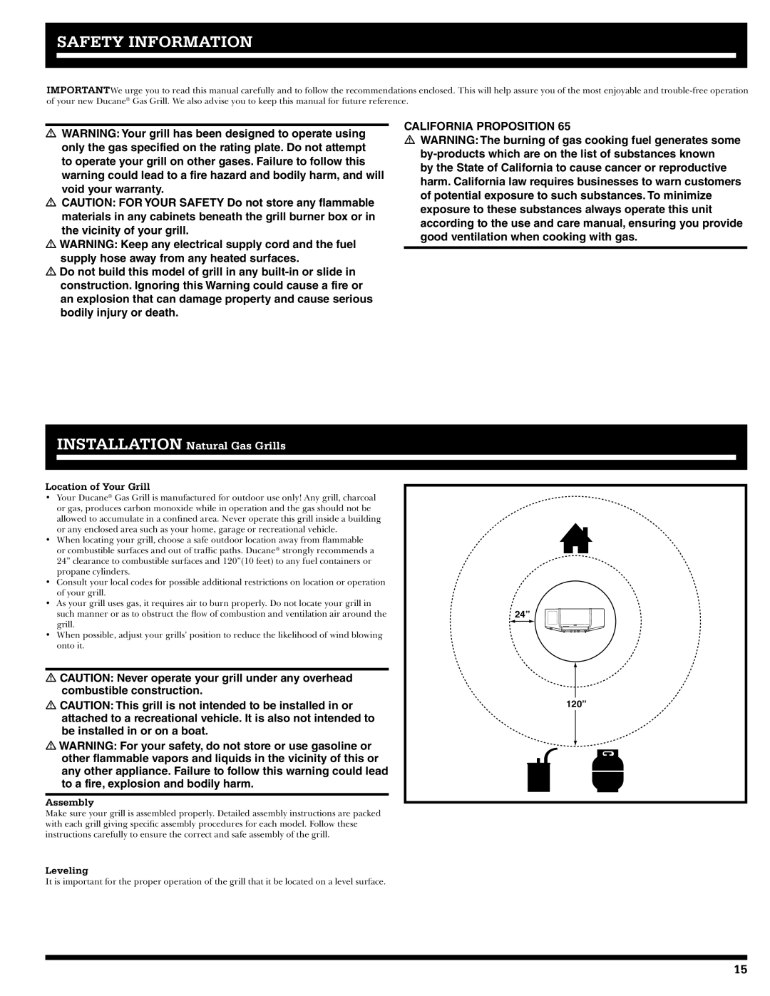 Ducane 31-3200 owner manual Safety Information, Location of Your Grill, Assembly, Leveling 