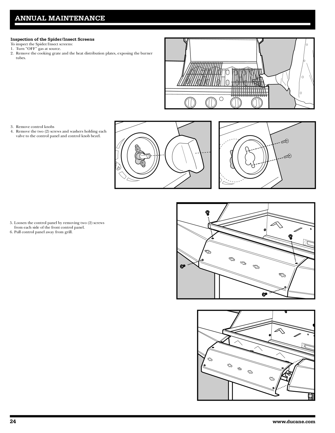 Ducane 31-3200 owner manual Annual Maintenance, Inspection of the Spider/Insect Screens 