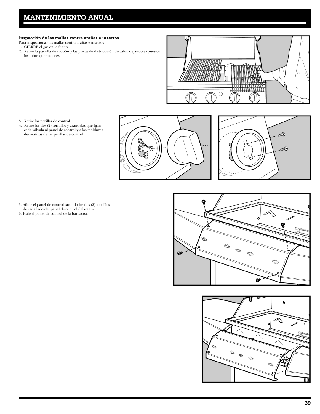 Ducane 31-3200 owner manual Mantenimiento Anual, Inspección de las mallas contra arañas e insectos 