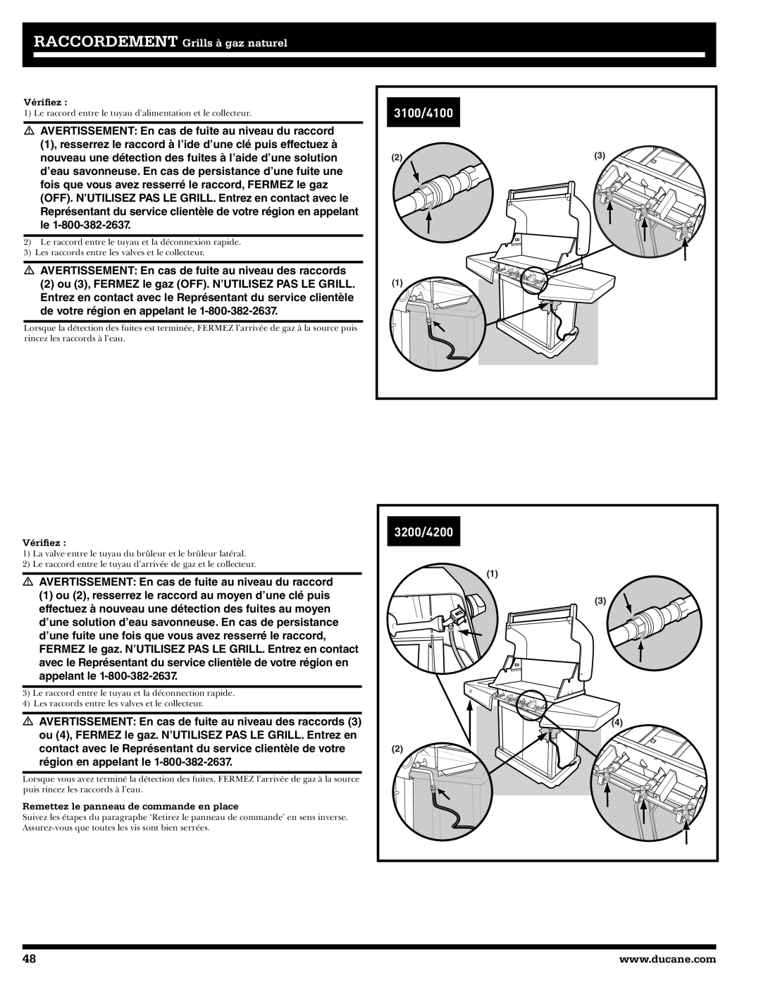 Ducane 31-3200 owner manual Vériﬁez, Remettez le panneau de commande en place 