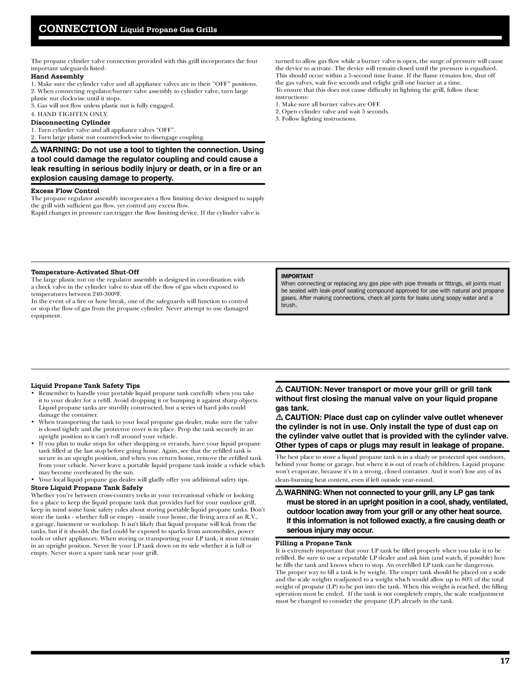 Ducane 31-3200 owner manual Hand Assembly, Disconnecting Cylinder, Excess Flow Control, Temperature-Activated Shut-Off 