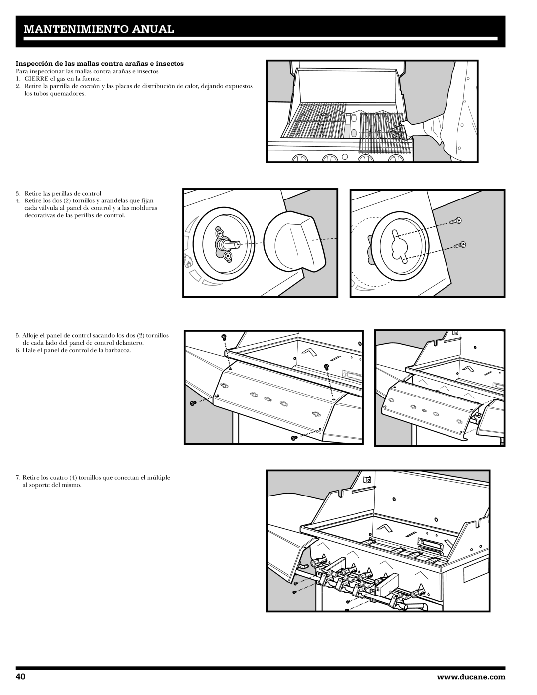 Ducane 31-3200 owner manual Mantenimiento Anual, Inspección de las mallas contra arañas e insectos 